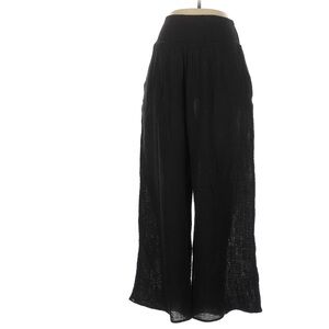 FELICITE Black Cotton Gauze Smocked Wide Leg Pant